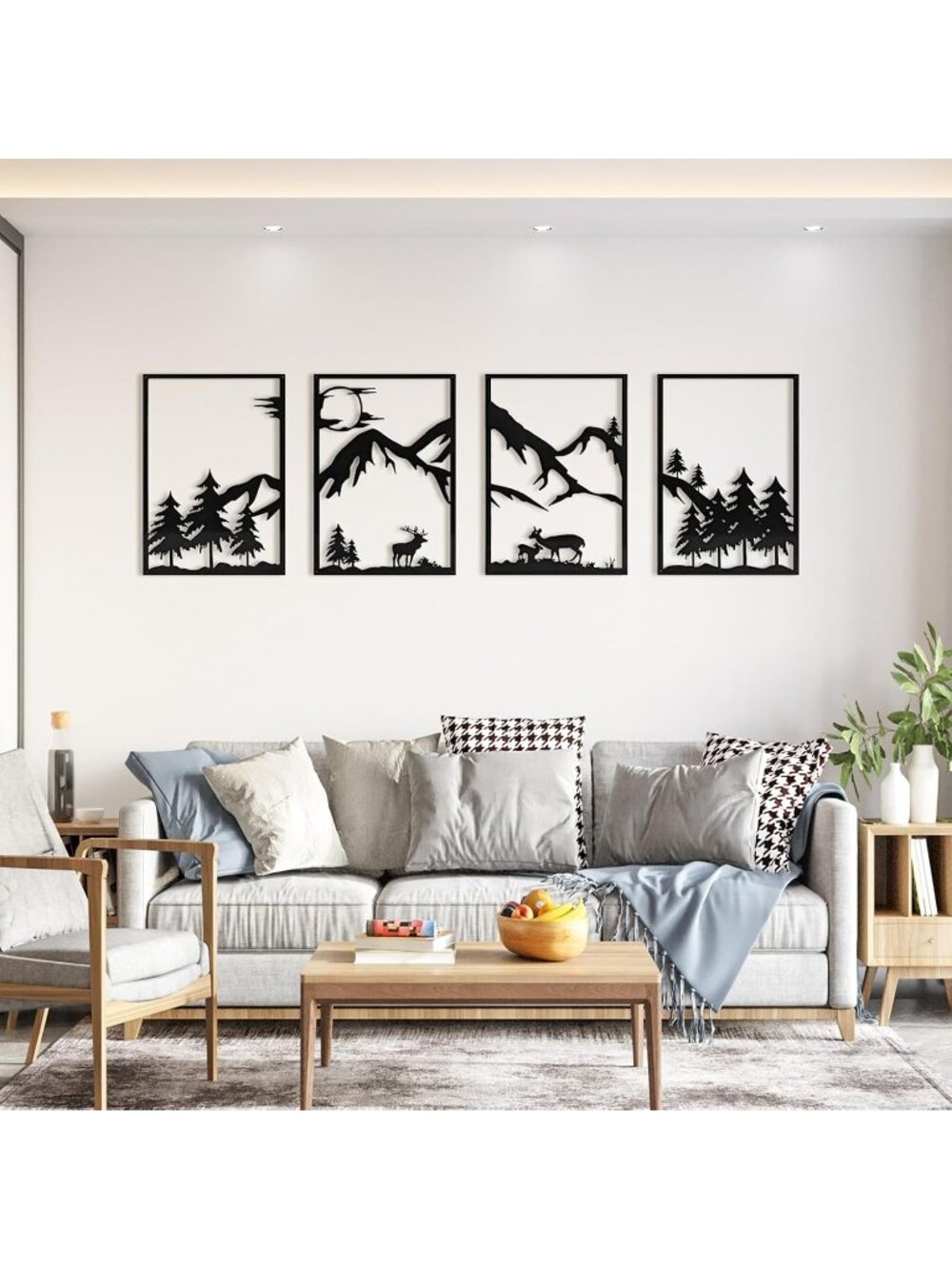 New 4 Pack Mountain Metal Wall Art Black Iron Sculpture Decor 17 x 12 Inches